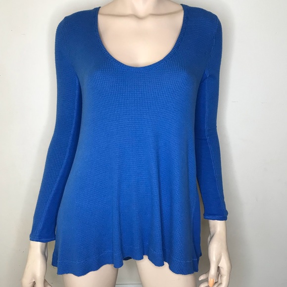 Free People Knit Waffle Top Blue Sapphire Thermal - Picture 1 of 8